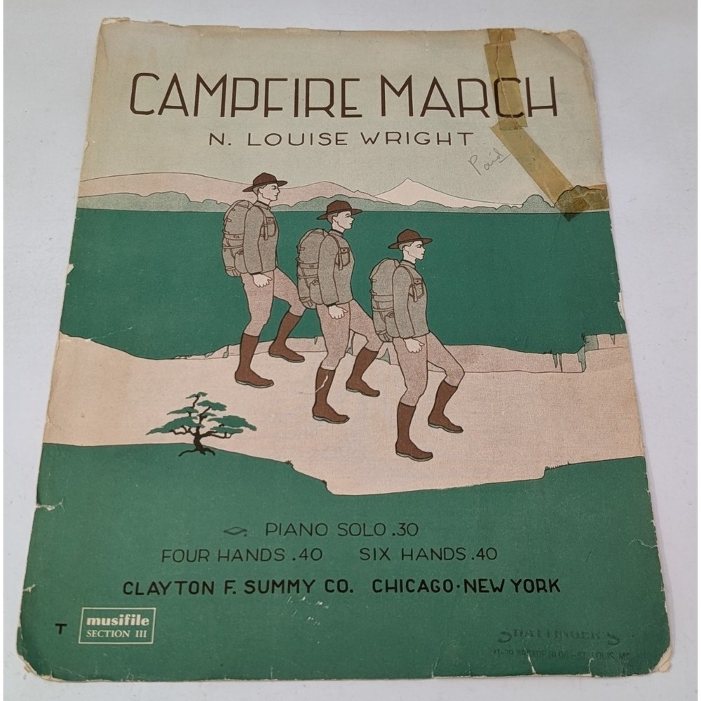 Vintage 1920s Sheet Music Campfire March N. Louise Wright Scout Military Antique